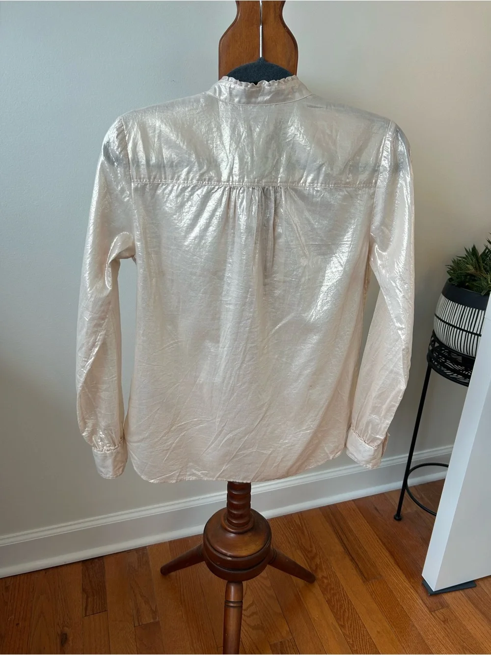 J. Crew Shimmery Champagne Ruffle-Trim Button-Down Top Size XS